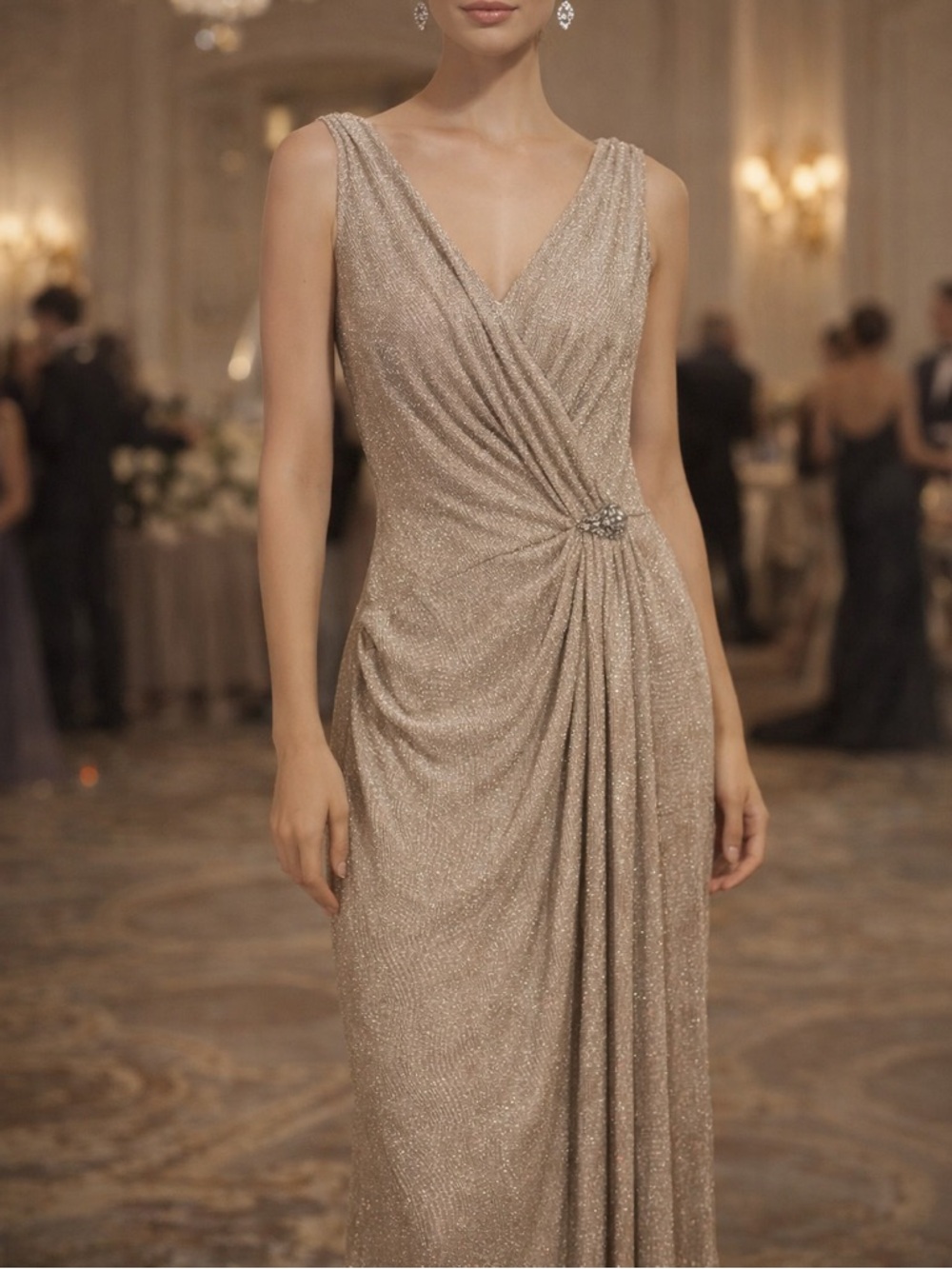 Lauren Ralph Lauren Gold Evening Gown Maxi Dress 14 Wedding Mother of the Bride